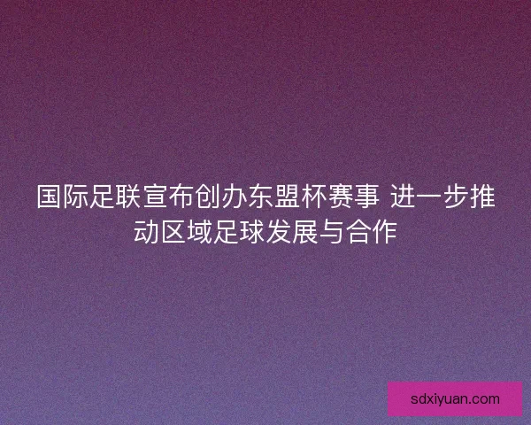 国际足联宣布创办东盟杯赛事 进一步推动区域足球发展与合作