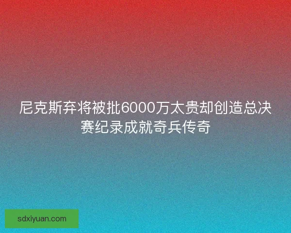 尼克斯弃将被批6000万太贵却创造总决赛纪录成就奇兵传奇